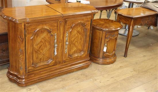 An American walnut side cabinet, hall table and pedestal cupboard Cabinet W.114cm